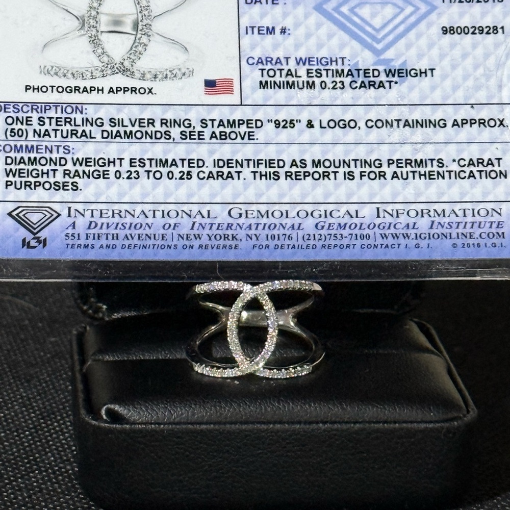 Silver Diamond Ring .23ct Free Form Ring IGA Certified